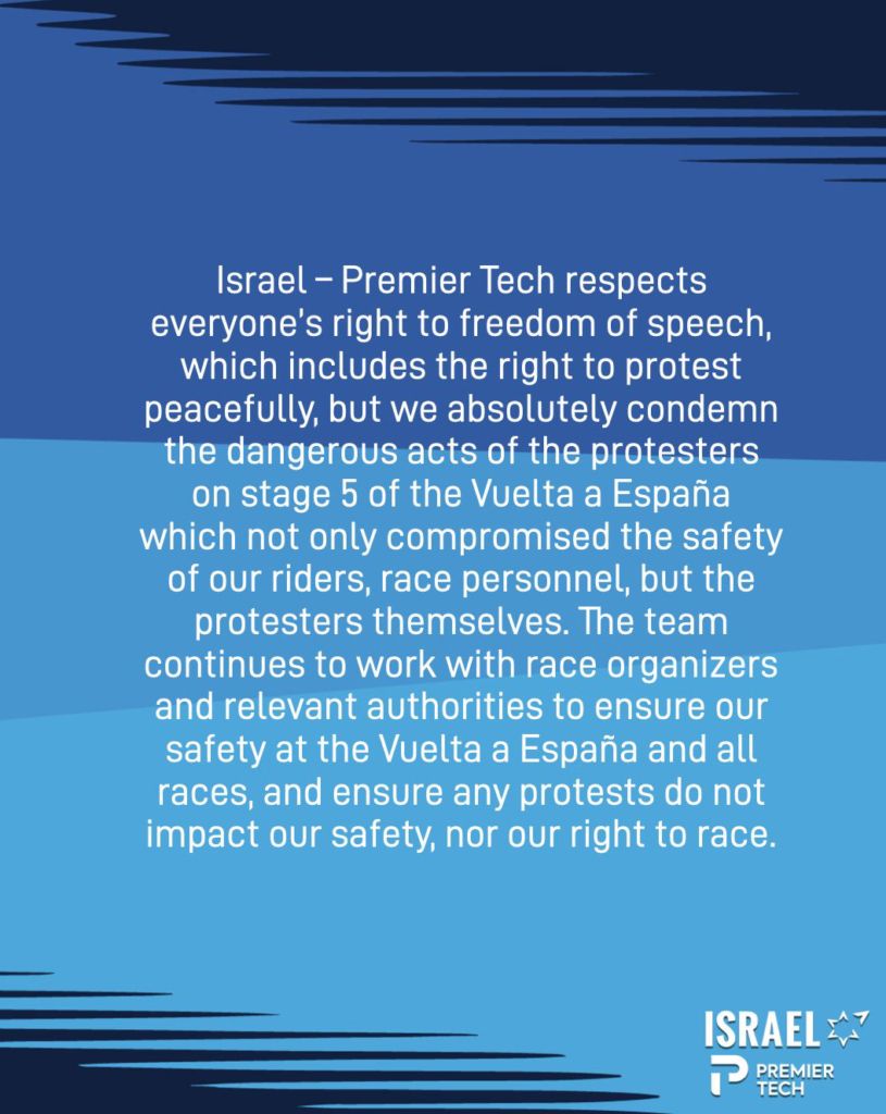 Comunicado oficial del Israel - Premier Tech en la página oficial de Facebook